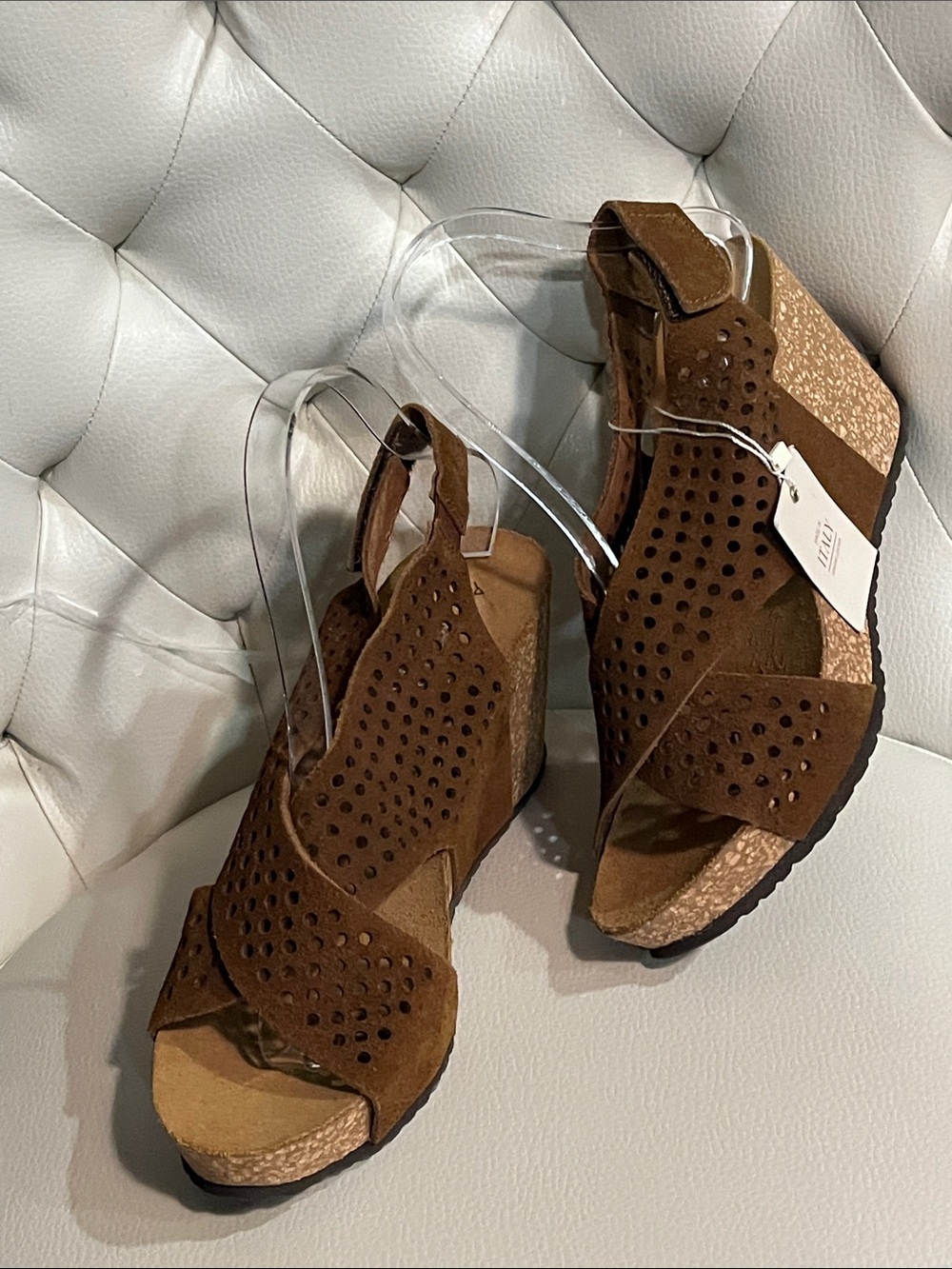 A. Giannetti Brown Perforated Suede Wedge Sandals
